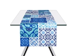 Runner, multicolore, maioliche blu, 100% cotone, 45x140 cm