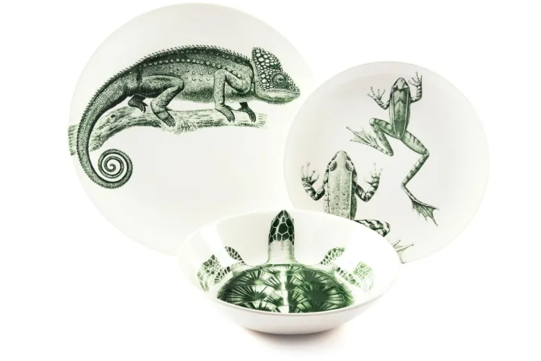 Servizio piatti, animali, ceramica, 12 pezzi