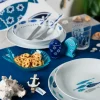 Servizio piatti, azzurro-blu, pesci, porcellana