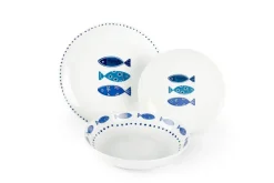 Servizio piatti, azzurro-blu, pesci, porcellana