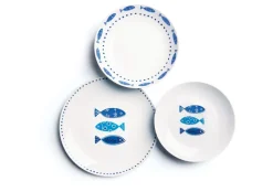 Servizio piatti, azzurro-blu, pesci, porcellana