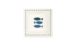 Servizio piatti, azzurro-blu, pesci, ceramica, quadrati