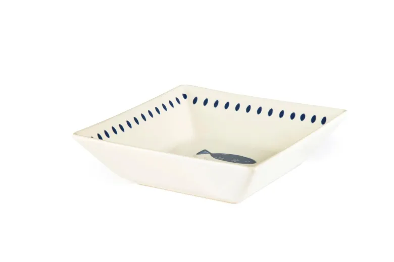 Servizio piatti, azzurro-blu, pesci, ceramica, quadrati