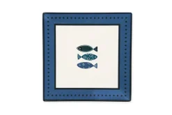 Servizio piatti, azzurro-blu, pesci, ceramica, quadrati