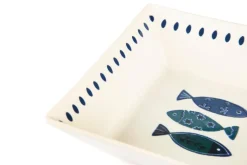 Servizio piatti, azzurro-blu, pesci, ceramica, quadrati