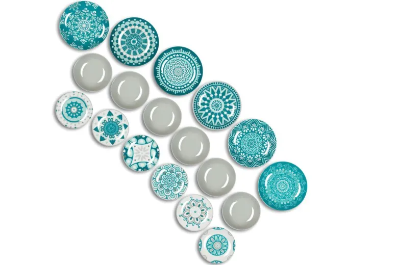 Servizio piatti, azzurro/grigio, porcellana, 18 pezzi