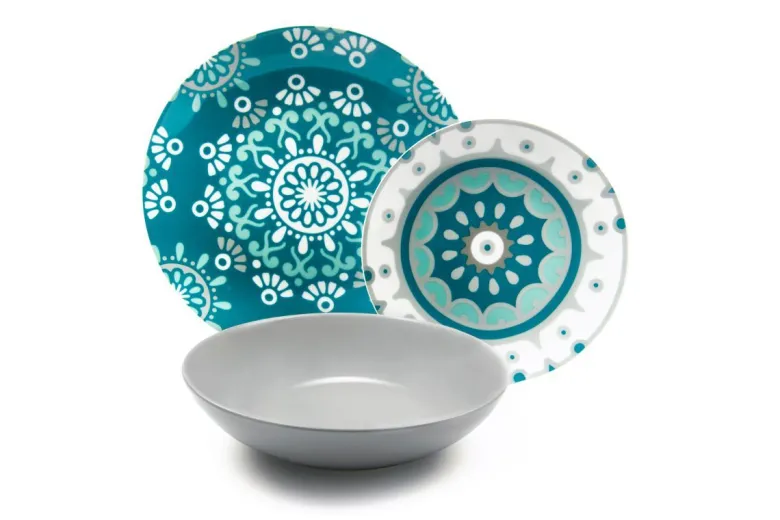 Servizio piatti, azzurro/grigio, porcellana, 18 pezzi