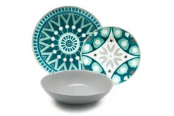 Servizio piatti, azzurro/grigio, porcellana, 18 pezzi