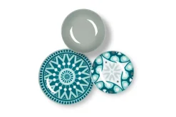 Servizio piatti, azzurro/grigio, porcellana, 18 pezzi