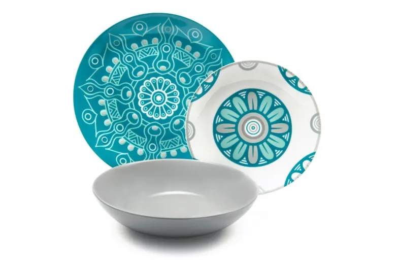 Servizio piatti, azzurro/grigio, porcellana, 18 pezzi