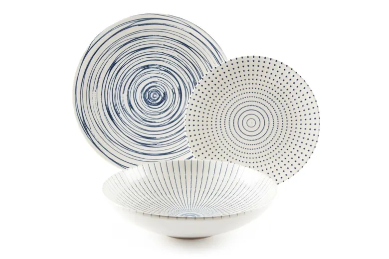 Servizio piatti, bianco/blu, ceramica, 18 pezzi