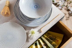 Servizio piatti, bianco/blu, ceramica, 18 pezzi