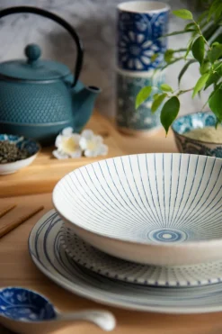 Servizio piatti, bianco/blu, ceramica, 18 pezzi