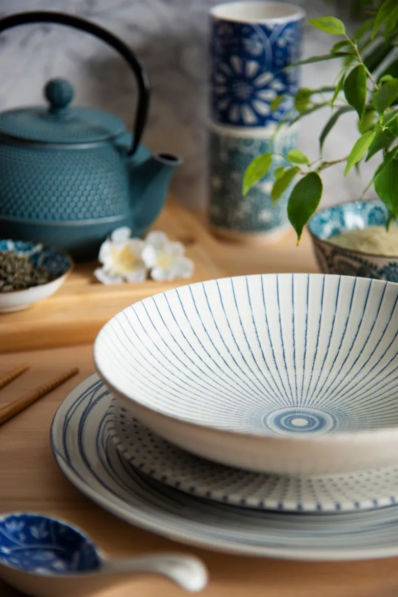 Servizio piatti, bianco/blu, ceramica, 18 pezzi