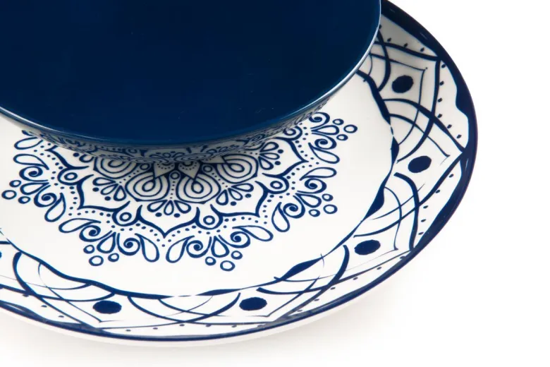 Servizio piatti, bianco/blu, porcellana/stoneware, 18 pezzi