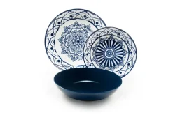 Servizio piatti, bianco/blu, porcellana/stoneware, 18 pezzi