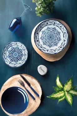 Servizio piatti, bianco/blu, porcellana/stoneware, 18 pezzi