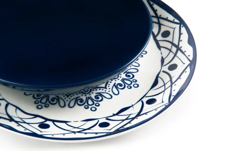 Servizio piatti, bianco/blu, porcellana/stoneware, 18 pezzi