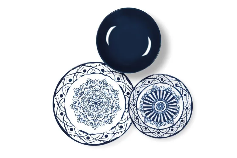 Servizio piatti, bianco/blu, porcellana/stoneware, 18 pezzi