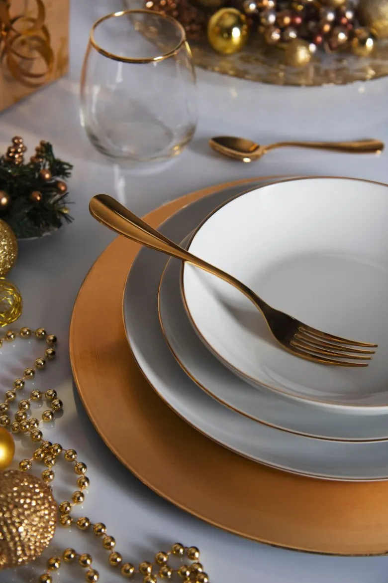 Servizio piatti, bianco filo oro, porcellana, 18 pezzi
