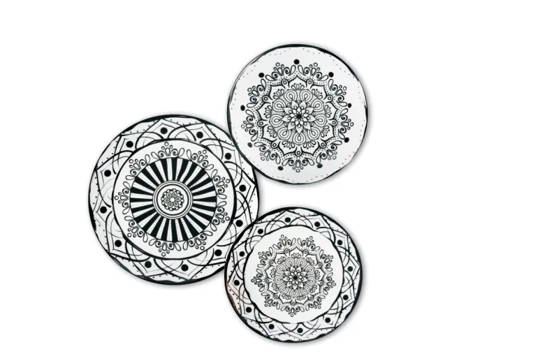 Servizio piatti, bianco/nero, porcellana/stoneware, 18 pezzi