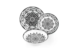 Servizio piatti, bianco/nero, porcellana/stoneware, 18 pezzi