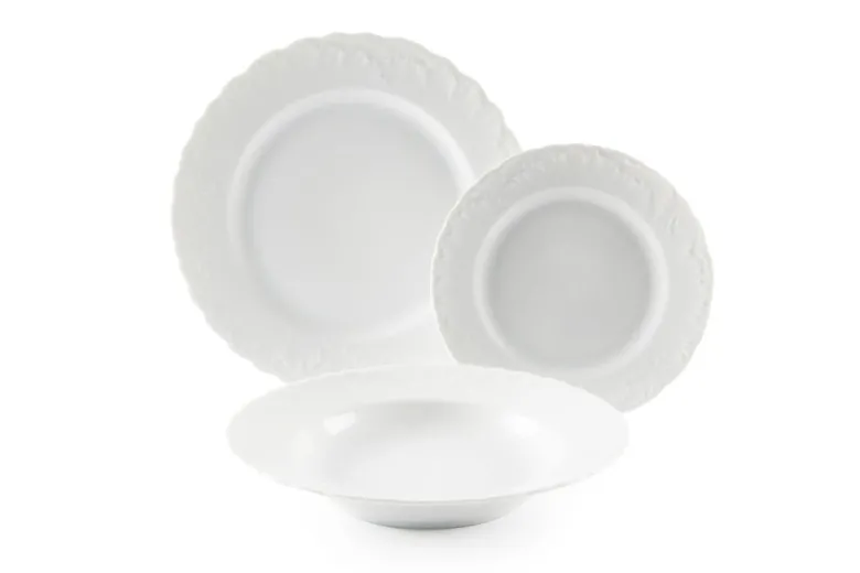 Servizio piatti, bianco, romantico, porcellana, 18 pezzi
