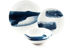 Servizio piatti, blu, cetacei, ceramica, 3 pezzi