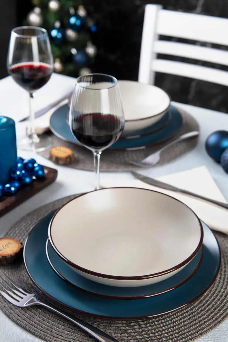 Servizio piatti, blu/grigio, stoneware, 18 pezzi