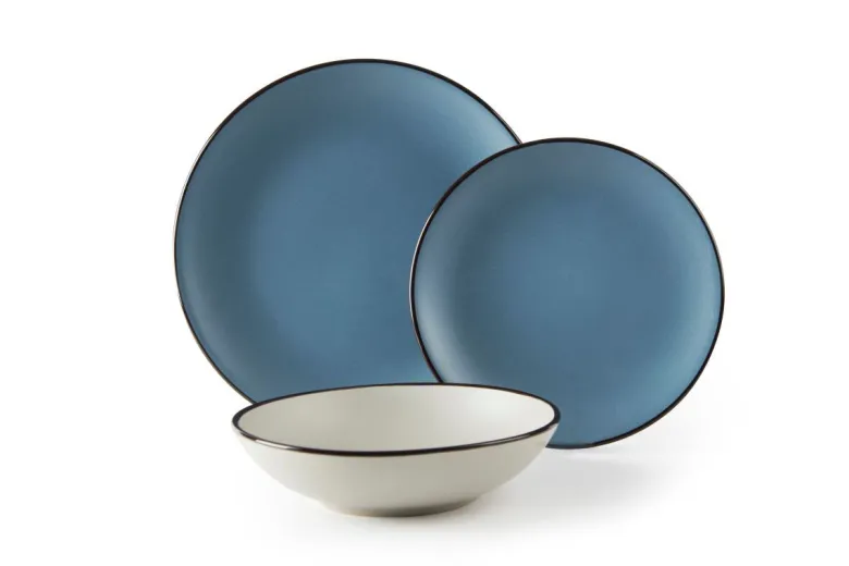 Servizio piatti, blu/grigio, stoneware, 18 pezzi