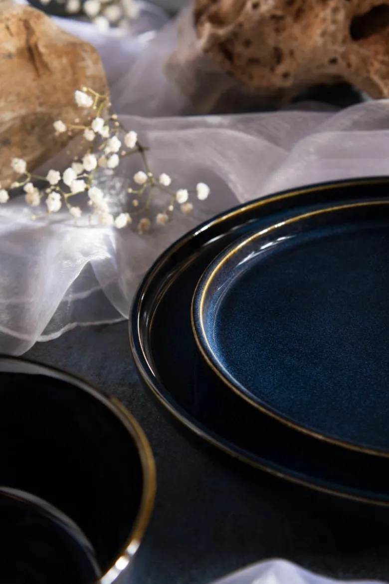 Servizio piatti, blu profondo, 12 pezzi, stoneware