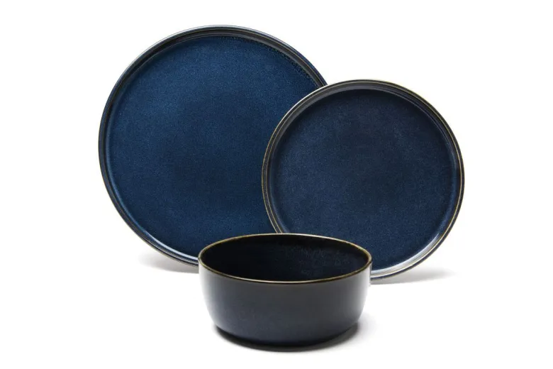 Servizio piatti, blu profondo, 12 pezzi, stoneware