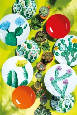 Servizio piatti, cactus, porcellana/stoneware, 18 pezzi