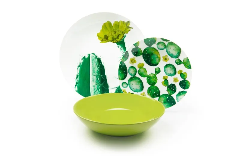 Servizio piatti, cactus, porcellana/stoneware, 18 pezzi