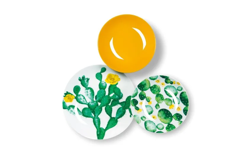 Servizio piatti, cactus, porcellana/stoneware, 18 pezzi
