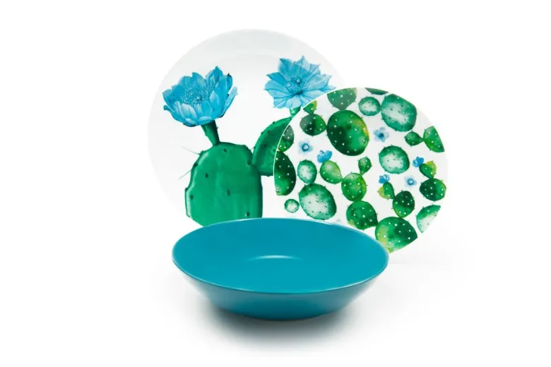 Servizio piatti, cactus, porcellana/stoneware, 18 pezzi