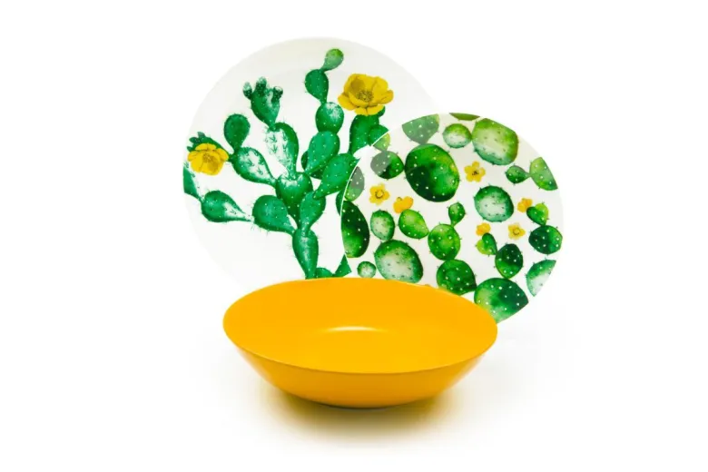 Servizio piatti, cactus, porcellana/stoneware, 18 pezzi