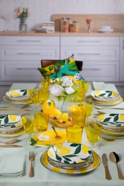 Servizio piatti, con limoni, porcellana, 18 pezzi