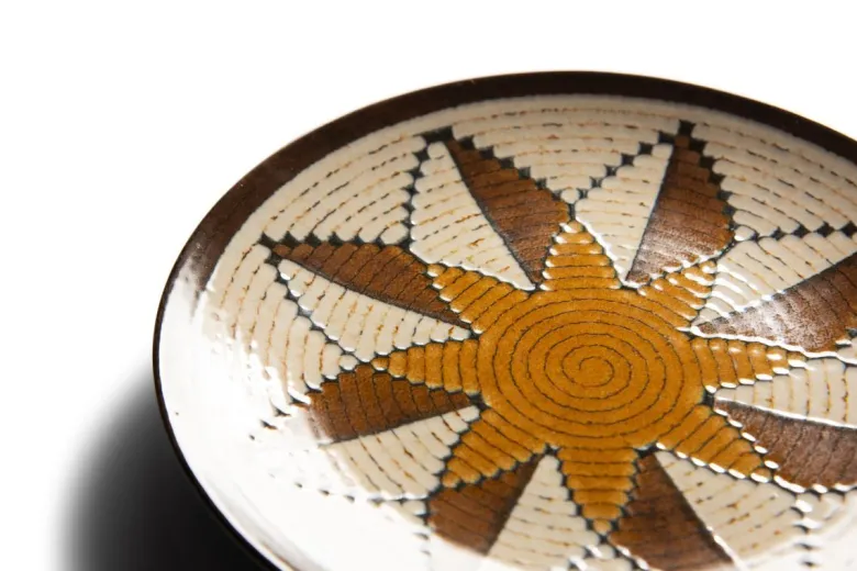 Servizio piatti, decorazioni ocra/marrone, ceramica 12 pezzi