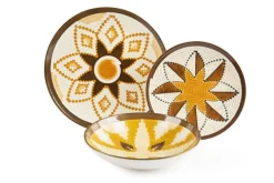 Servizio piatti, decorazioni ocra/marrone, ceramica 12 pezzi