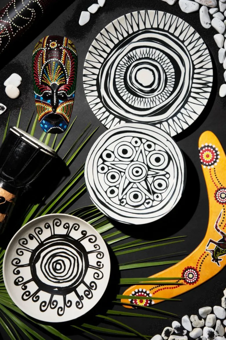 Servizio piatti, decorazioni tribali, ceramica 12 pezzi
