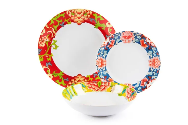 Servizio piatti, decorazioni orientali, porcellana, 12 pezzi