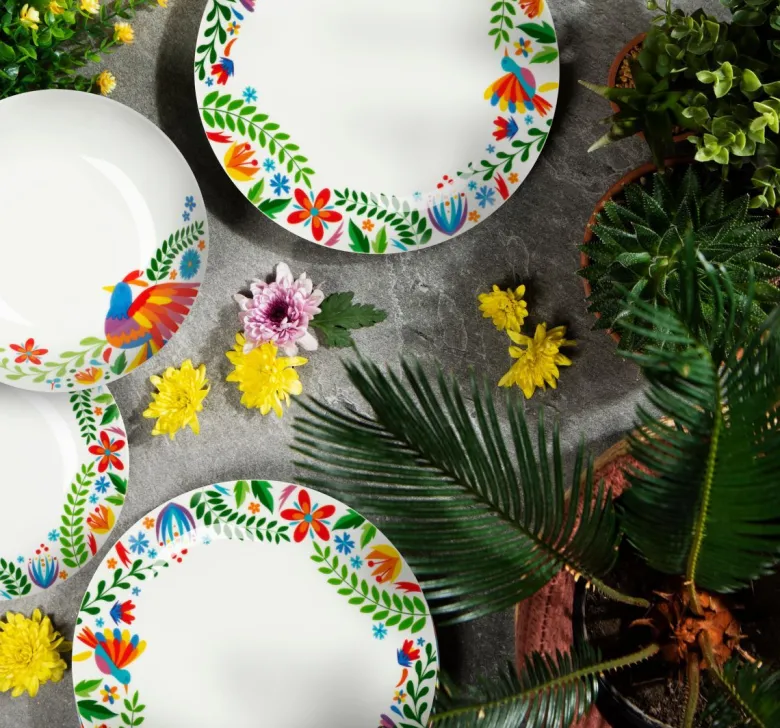 Servizio piatti, decorazioni floreali, porcellana, 12 pezzi
