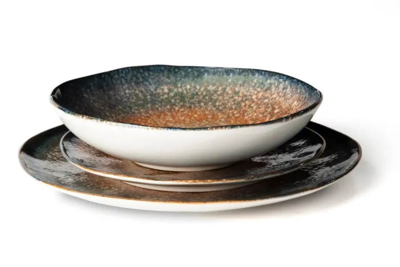 Servizio piatti, effetto artigianale, 12 pezzi, ceramica