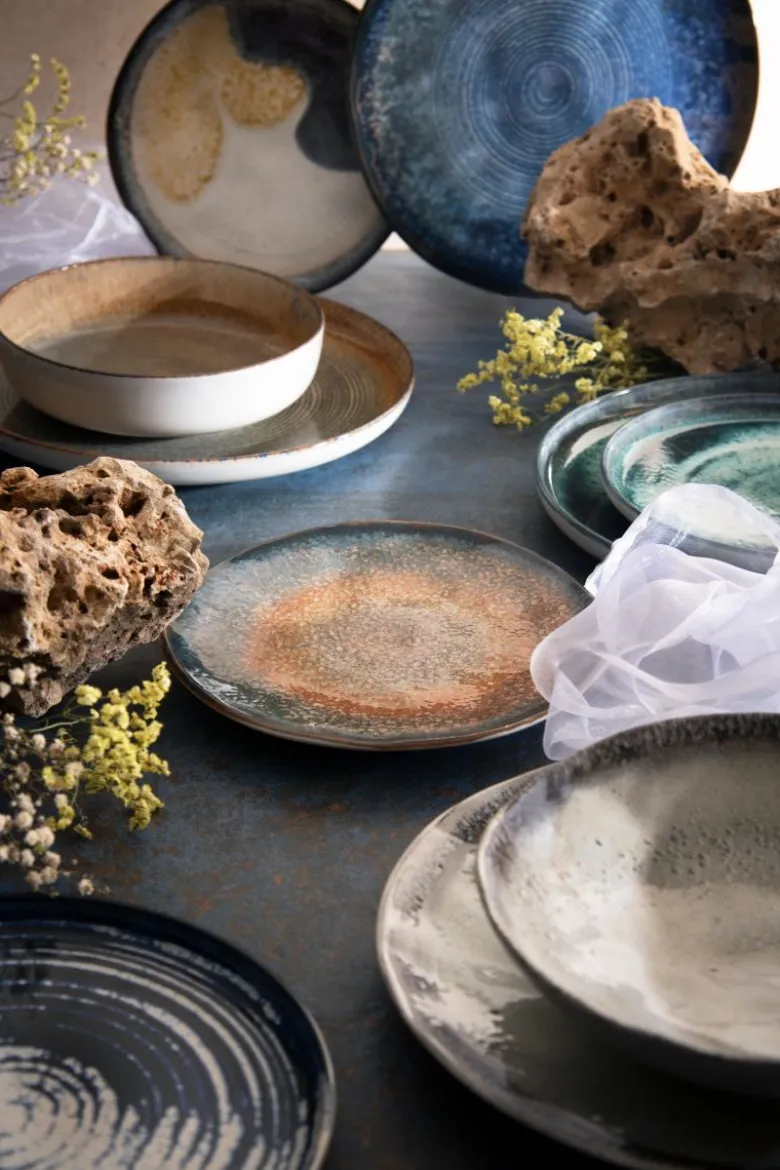 Servizio piatti, effetto artigianale, 12 pezzi, ceramica