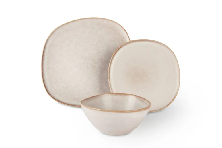 Servizio piatti, effetto pietra chiara, 12 pezzi, stoneware
