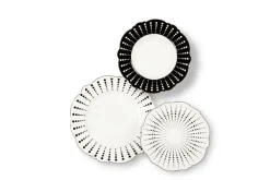 Servizio piatti, geometrie filo oro, porcellana, 18 pezzi