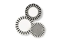 Servizio piatti, geometrie filo oro, porcellana, 18 pezzi