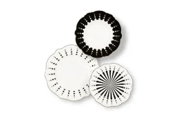 Servizio piatti, geometrie filo oro, porcellana, 18 pezzi