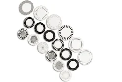 Servizio piatti, geometrie filo oro, porcellana, 18 pezzi